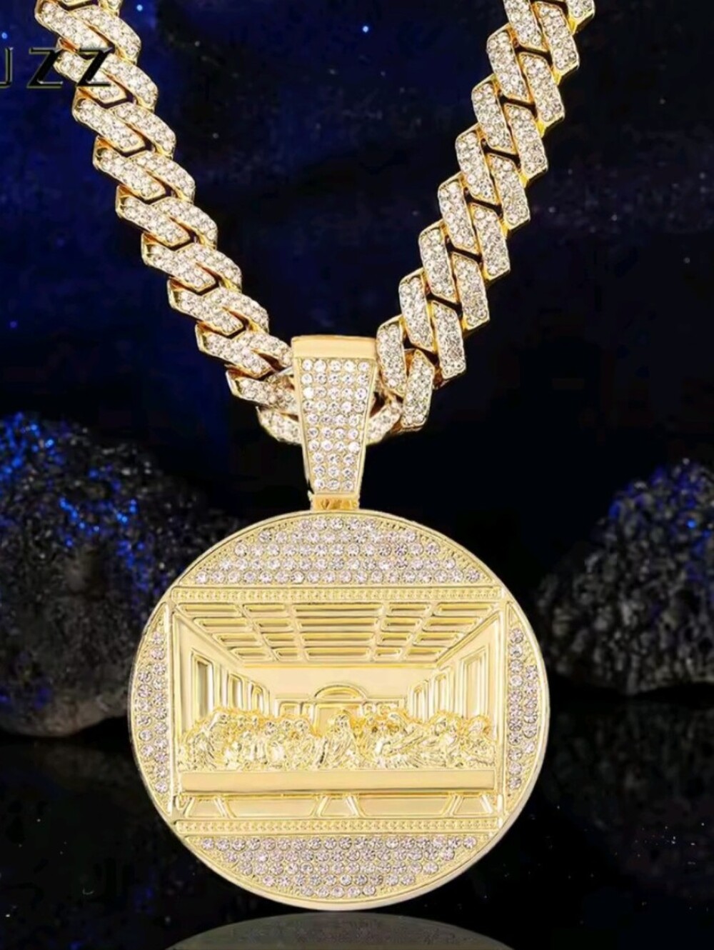 Men's 14mm Gold Cuban Link Necklace With Last Supper Pendant